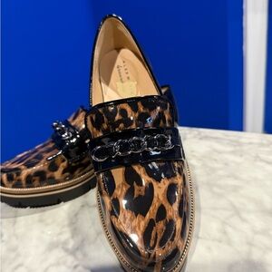 Alex Marie Leopard Print Loafers with Black Accents